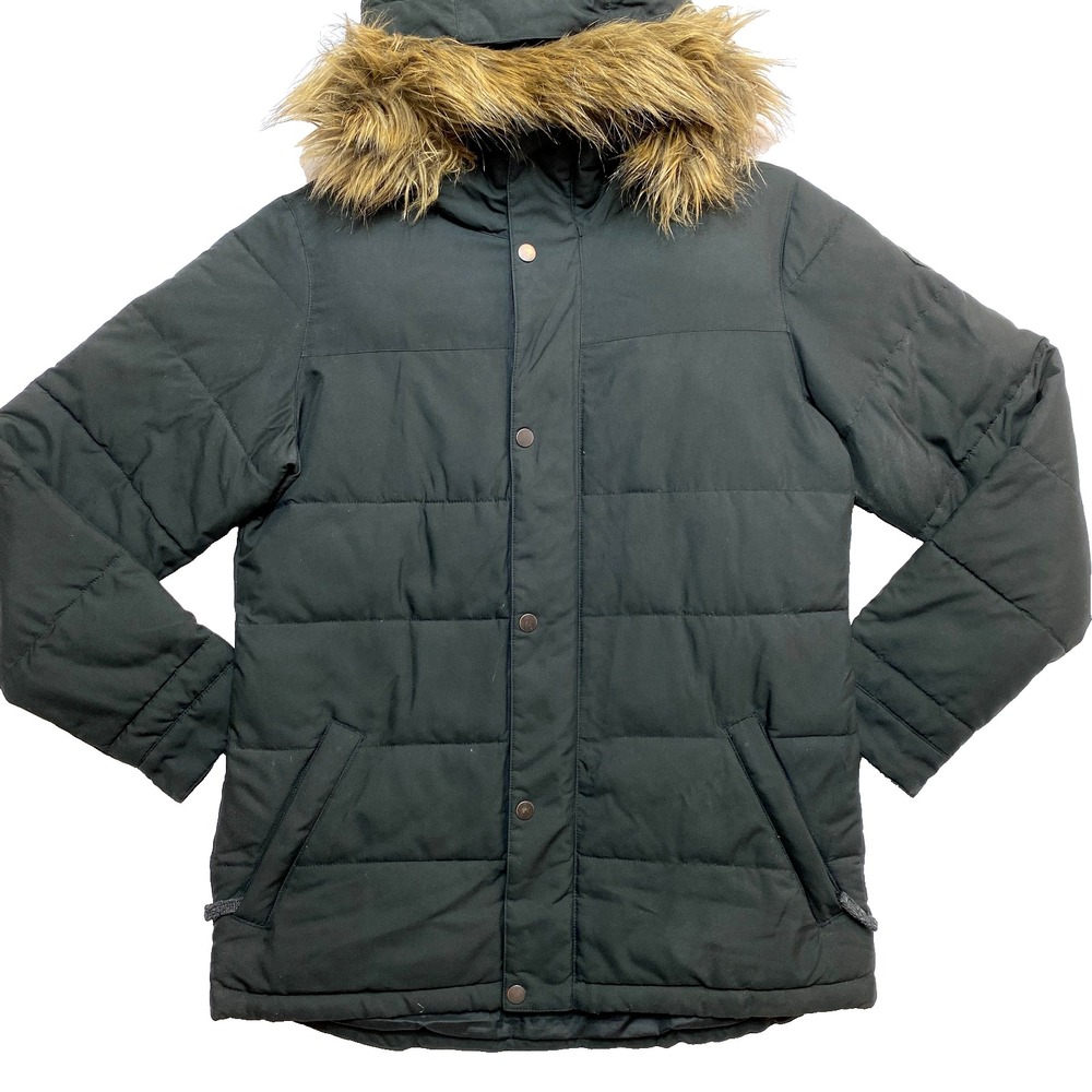 Burton Ski Jacket Womens Extra Small Black Down Coat Faux Fur Hoodie Winter